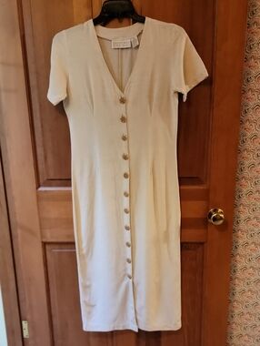 Passports of Pier 1 Imports Tan Linen Blend Button Front Midi Dress Medium VTG